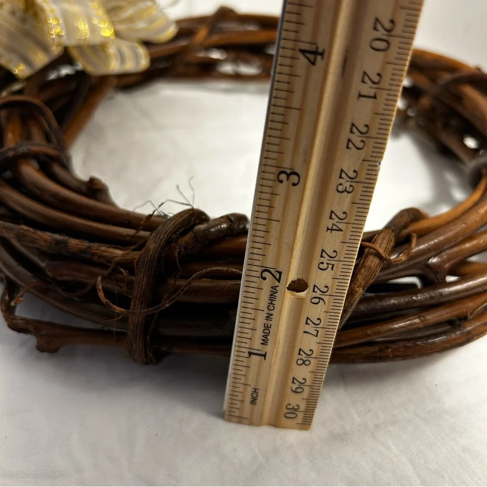 Grapevine Wreath Decorative Brown branch with Gold & White Ribbon